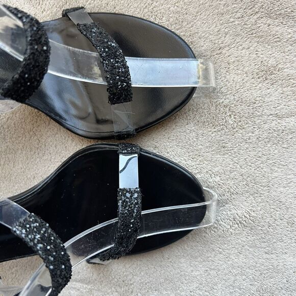 Tamara Mellon Frontline Black Glitter Crystal Heeled Sandals US 7 EU 37.5 Formal - Picture 8 of 16